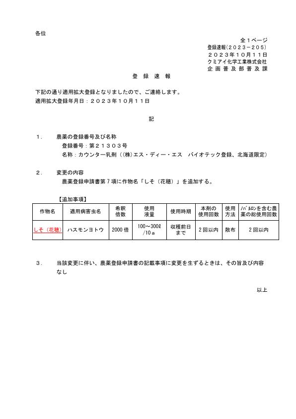 2023-205登録速報（231011）