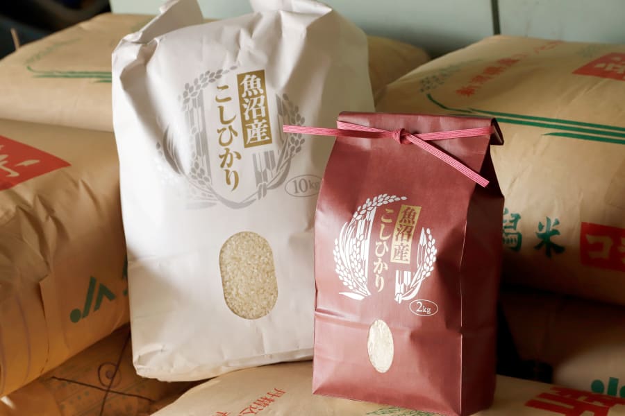 魚沼産こしひかりの米袋の写真